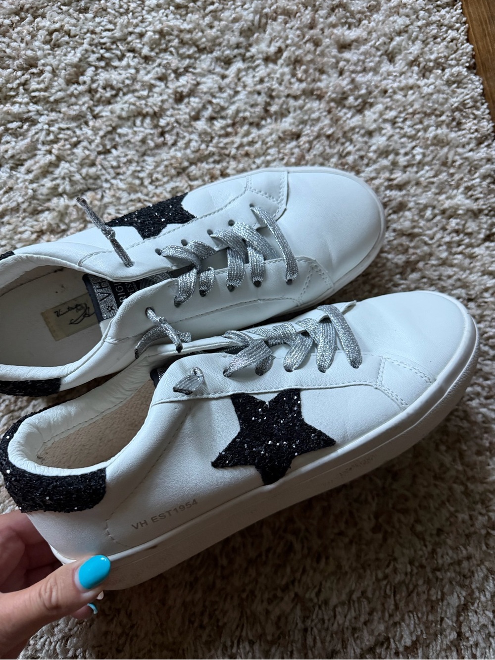 Vintage Havana White Leather Sneakers with Black Glitter Star